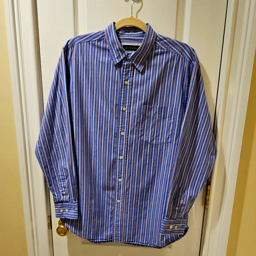 Club Room 100% Cotton Men’s Button-down Dress Shirt red white & blue striped
